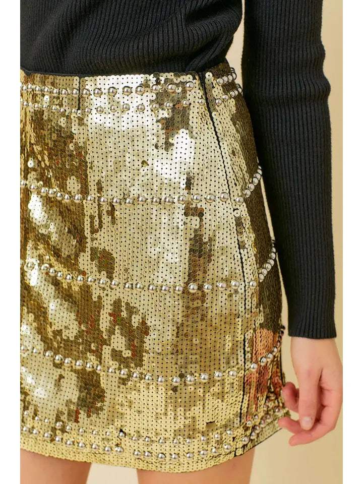 Stud Sequin Mini Skirt