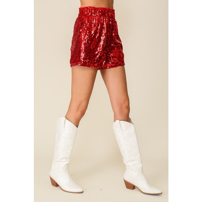 Red High Wasited Sequin Shorts