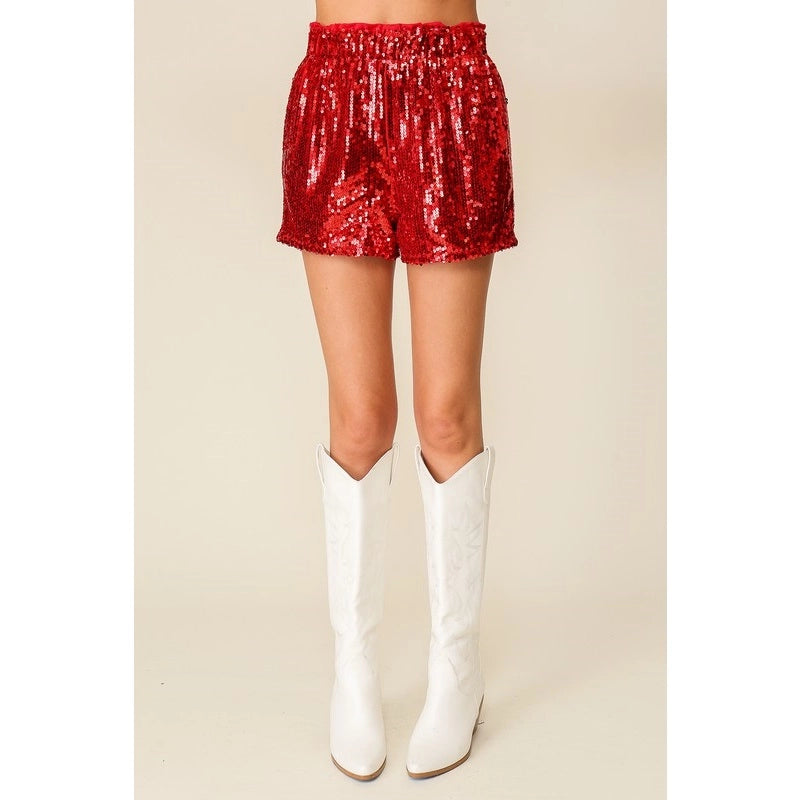 Red High Wasited Sequin Shorts